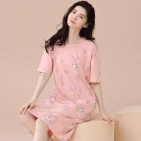 ราคา ชุดนอนสตรีชุดนอนผ้ายืดผสมคอตตอน กระโปรงยาว เดรสชุดนอน (24594355697)