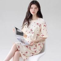 ราคา ชุดนอนสตรีชุดนอนผ้ายืดผสมคอตตอน กระโปรงยาว เดรสชุดนอน (24594355719)