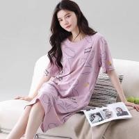 ราคา ชุดนอนสตรีชุดนอนผ้ายืดผสมคอตตอน กระโปรงยาว เดรสชุดนอน (24594355748)