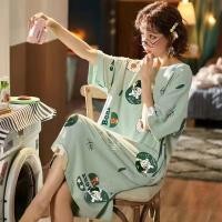 ราคา ชุดนอนสตรีชุดนอนผ้ายืดผสมคอตตอน กระโปรงยาว เดรสชุดนอน (24594355718)