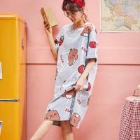 ราคา ชุดนอนสตรีชุดนอนผ้ายืดผสมคอตตอน กระโปรงยาว เดรสชุดนอน (24594355709)