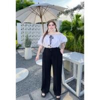 ราคา 55 ส่งเร็ว กางเกงขายาวขากระบอกเล็กตีเกล็ดหน้าผ้ายืด (24558207424)