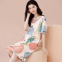 ราคา ชุดนอนสตรีชุดนอนผ้ายืดผสมคอตตอน กระโปรงยาว เดรสชุดนอน (24594355708)