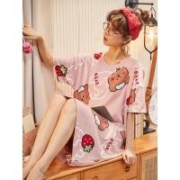 ราคา ชุดนอนสตรีชุดนอนผ้ายืดผสมคอตตอน กระโปรงยาว เดรสชุดนอน (24594355715)