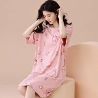 ราคา ชุดนอนสตรีชุดนอนผ้ายืดผสมคอตตอน กระโปรงยาว เดรสชุดนอน (24594355704)