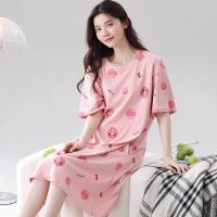 ราคา ชุดนอนสตรีชุดนอนผ้ายืดผสมคอตตอน กระโปรงยาว เดรสชุดนอน (24594355728)