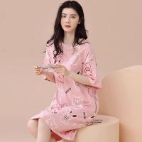 ราคา ชุดนอนสตรีชุดนอนผ้ายืดผสมคอตตอน กระโปรงยาว เดรสชุดนอน (24594355721)