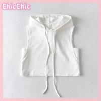 ราคา ChicChic เสื้อกั๊กแฟชั่นมีฮู้ดสำหรับผู้หญิงเสื้อครอปแขนกุดลำลองทรงหลวมแนวสปอร์ตสำหรับฤดูร้อน (24733418934)