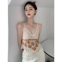 ราคา Cici Q3015 สายเดี่ยวไหมพรมKnitลายฉลุ ปักลายหัวใจเล็กน่ารัก (18471492575)