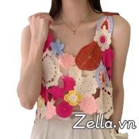 ราคา เสื้อถักลายดอกไม้คอวีแขนกุดสำหรับผู้หญิงสายเดี่ยวลายดอกไม้โครเชต์ฤดูร้อน (24343068790)