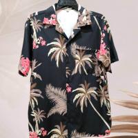 ราคา เสื้อเชิ้ตฮาวาย ลายต้นมะพร้าวฮาวาย พื้นสีดำ ผ้าไหมอิตาลี (24834070439)