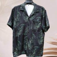 ราคา เสื้อเชิ้ตฮาวาย ลายใบไม้เขียว พื้นสีดำ ผ้าไหมอิตาลี (24834068513)