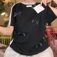 ราคา VINTLOOK เสื้อยืดแขนสั้นสีชมพูโบว์หวานแหวววเสื้อเอวลอยพอดีตัวสไตล์ใหม่สำหรับนักเรียนฤดูร้อน (24390722531)