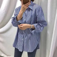 ราคา เสื้อเชิ้ตผู้หญิงสีฟ้าลายทางแนวตั้งหลวมแขนยาวฤดูใบไม้ร่วง 2022 ใหม่ เสื้อเชิ้ตทรงหลวมสไตล์ย้อนยุคสำหรับสวมใส่หลายชั้น (24296615936)