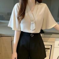 ราคา เสื้อเชิ้ตผ้าชีฟองแขนยาวสำหรับผู้หญิง ทรงหลวม คอวี แขนกระดิ่ง เสื้อเชิ้ตทรงพอดีตัว เสื้อเชิ้ตแขนยาวแบบลำลอง (24532058192)