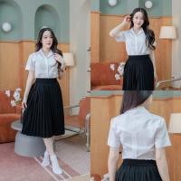 ราคา เสื้อนักศึกษาหญิง เสื้อนักศึกษาหญิงเข้ารูป แขนสามเหลี่ยมถูกระเบียบ สีขาวนวล ขาวสว่าง ขาวโอโม่ (24402473937)