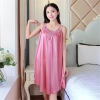 ราคา Ice Silk Satin Women Nightgown Large Size Lace Stitching Spaghetti Strap Night Dress Ladies Nightwear Women Pajamas (24233874643)