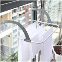 ราคา ราวแขวนผ้าขอบระเบียง ราวตากผ้าคอนโดพับเก็บได้ สีเทา ราวตากผ้า (683762782)