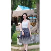 ราคา กระโปรงผ้าฝ้ายพิมพ์ลายจีบทวิส เอวยางยืด (24473703124)