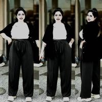 ราคา W8 กางเกงขายาวตีเกล็ดหน้า ขากระบอก สาวอวบ อ้วน (22584421304)