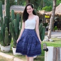 ราคา กระโปรงผ้าฝ้ายพิมพ์ลายจีบทวิส เอวยางยืด (24473703127)