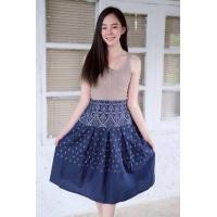 ราคา กระโปรงผ้าฝ้ายพิมพ์ลายจีบทวิส เอวยางยืด (24473703111)