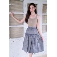 ราคา กระโปรงผ้าฝ้ายพิมพ์ลายจีบทวิส เอวยางยืด (24473703116)