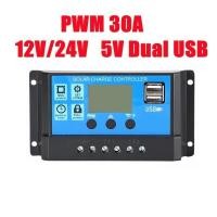 ราคา ชาร์จเจอร์12v PWM 30A โซล่าชาร์จเจอร์ Solar Charge Controller แบตเตอรี่ 12V 24V LCD Display Dual USB Solar Panel Charger (24698976010)
