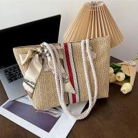 ราคา PIYU Newแฟชั่นใหม่ฟางทอกระเป๋า ใหม่สีสันลายฟางทอกระเป๋า แฟชั่นผ้าฝ้ายเชือกไหล่กระเป๋า Holiday Beach Tote (24098003647)