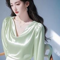 ราคา เสื้อเชิ้ตคอวีผ้าซาตินสุดหรู แขนยาว เสื้อแฟชั่นฤดูใบไม้ผลิ 2025 ดีไซน์ใหม่ สไตล์ฝรั่งเศส หรูหรา คอกลม แขนยาว (24650697997)