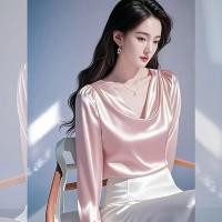 ราคา เสื้อเชิ้ตคอวีผ้าซาตินสุดหรู แขนยาว เสื้อแฟชั่นฤดูใบไม้ผลิ 2025 ดีไซน์ใหม่ สไตล์ฝรั่งเศส หรูหรา คอกลม แขนยาว (24650697991)