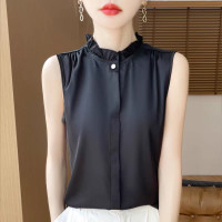 ราคา เสื้อเชิ้ตแขนกุดคอตั้งสไตล์ฝรั่งเศส ผ้าซาติน เสื้อชั้นในลายดอกไม้ ทรงหลวม สไตล์ฤดูร้อน เสื้อกั๊กผู้หญิง (23860538077)