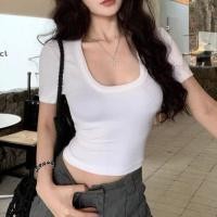 ราคา เสื้อยืดคอกลมแขนสั้นทรงเข้ารูปสำหรับผู้หญิงในช่วงฤดูร้อนปี 2024 ผ้ากำมะหยี่เนื้อนุ่มสบาย สไตล์ K แฟชั่น (24246201765)