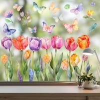 ราคา ฟิล์มกระจกไฟฟ้าสถิตสติกเกอร์ติดหน้าต่างลายดอกไม้ทิวลิปผีเสื้อสีสันสดใสสติกเกอร์ติดหน้าต่างลายดอกทิวลิปผีเสื้อสำหรับตกแต่งสำนักงานฟิล์มกระจกพีวีซีฟิล์มแก้วรูปลอกที่ชื่นชอบ (24147040118)