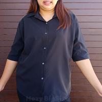 ราคา เสื้อเชิ้ตคอปก สาวอวบอ้วน แขน 3 ส่วน ไซส์ใหญ่ oversize คนอ้วนผญ ใส่ทำงาน ใส่ทำบุญ XXL อก 40 42 44 46 48 50 (10704900657)