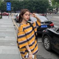 ราคา เสื้อยืดลายทางสีรุ้งสวยๆผู้หญิงฤดูร้อนใหม่ oversize เสื้อผ้าวัยรุ่นน่ารักๆสไตล์เกาหลี เสื้อโอเวอร์ไซส์แขนสั้น กําลังฮิต (22777332834)