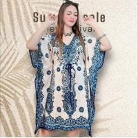 ราคา เดรสสั้นทรงปีกผีเสื้อ ลายสามช่อ ผ้าวิสคอทแท้ มีเชือกรูดปรับขนาดในตัว ใส่สวยสบาย พรางหุ่น (24769980446)