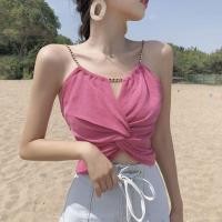 ราคา เสื้อสายเดี่ยวเซ็กซี่ ดีเทลสายโซ่ไขว้หน้า บิดเกรียวหน้า เสื้อกล้าม รูดคอวี สไตล์เกาหลี สายเที่ยวปาตี้ (21398425744)