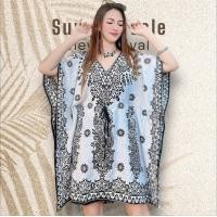 ราคา เดรสสั้นทรงปีกผีเสื้อ ลายสามช่อ ผ้าวิสคอทแท้ มีเชือกรูดปรับขนาดในตัว ใส่สวยสบาย พรางหุ่น (24769980448)