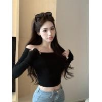 ราคา เสื้อปาดไหล่แขนยาว สีขาว ดำ เซ็กซี่ เข้ารูป เรียบหรู (23225691926)