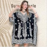 ราคา เดรสสั้นทรงปีกผีเสื้อ ลายสามช่อ ผ้าวิสคอทแท้ มีเชือกรูดปรับขนาดในตัว ใส่สวยสบาย พรางหุ่น (24769980449)