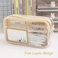 ราคา SARAHBOWSH หนัง PU PVC กระเป๋าใส่ปากกา ห้าชั้น จุได้มาก กระเป๋าใส่เครื่องเขียน แบบพกพาได้ โปร่งใสโปร่งใส กล่องใส่ดินสอ ของขวัญสำหรับนักเรียน (24330590095)