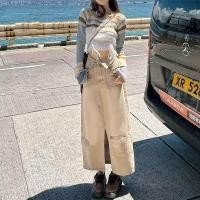 ราคา กระโปรงยีนส์เอวสูงทรงเอเอวยางยืดสำหรับผู้หญิง กระโปรงทรงเอ ฤดูร้อน 2024 สไตล์ลำลอง กระโปรงทรงเอ (24954233512)