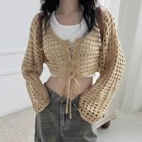 ราคา ꕥCatalog Fashionꕥ เสื้อครอปไหมพรมถักถลุ อกมีเชือกผูกไขว้ 5 สี ใส่สลับหน้าหลังได้ ไม่มีซับใน (23304691012)