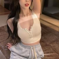 ราคา ร้านในไทย เสื้อครอปสีพื้นๆ มีกระดุมหน้า เสื้อกล้ามครอป เสื้อครอป เสื้อกล้ามแฟชั่นผ้ายืด แขนทรงเว้าลึก (16860580630)