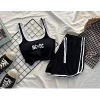 ราคา ชุดเซท สาย ฝอ น่ารัก เสื้อสายเดี่ยววินเทจ เสื้อครอปปาดไหล่ สกีนลาย อก32 36 เอว23 29 (15935488979)