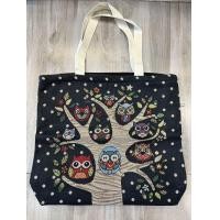 ราคา ถุงผ้าใหญ่ลายนกฮูก ผ้าหนามีซิปและซับใน (22315178721)