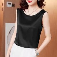 ราคา เสื้อยืดแขนกุดผ้าซาตินสไตล์เกาหลีหลวมๆ สำหรับผู้หญิงในฤดูร้อน 2025 เสื้อเชิ้ตคอตั้งแขนกุดแบบลำลองสำหรับใส่ทำงาน (24782724680)