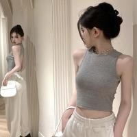 ราคา มีจำนวนจำกัด เสื้อครอป กล้าม สายเดี่ยว ผู้หญิง รุ่น เอวลอย สีพื้น ผ้าคอตตอนอย่างดี สีดำสีขาวสีเทา (24814749175)