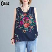 ราคา CHU MAN JIA เสื้อแขนกุดลายดอก เสื้อกั๊กแฟชั่นสำหรับผู้หญิง พิมพ์ลายเสื้อยืดแขนกุดขนาดใหญ่ด้านบน ชุดเซตลายดอก ชุดลาย เสื้อกล้ามสวยๆ ลายดอก (13391938199)